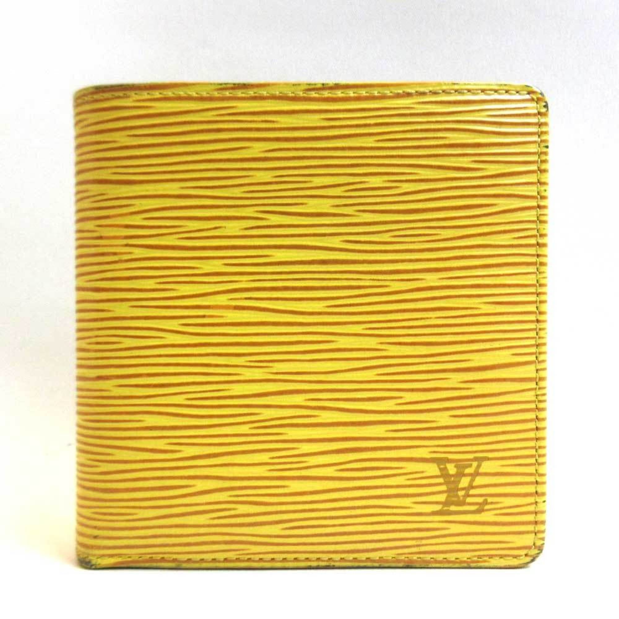 Authenticated used Louis Vuitton Wallet Portobier Cult Credit Mini Folded Tassili Yellow Square Ladies EPI M63549, Women's, Size: (HxWxD): 10.5cm x