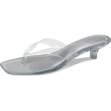 Tracie Y2K Jelly Thong Kitten Heel Sandal - Clear
