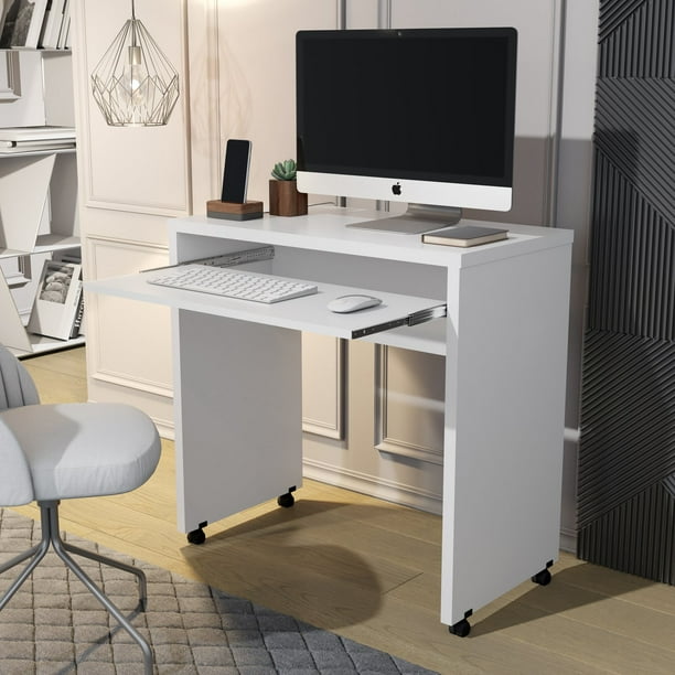 Boahaus Kyoto Mobile Computer Desk, White, Keyboard tray