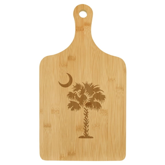 Charcuterie Board With Handle Cheese Board Bamboo Cutting Board Gift Palmetto Tree South Carolina Palm Moon (Standard 15.5” x 9”)