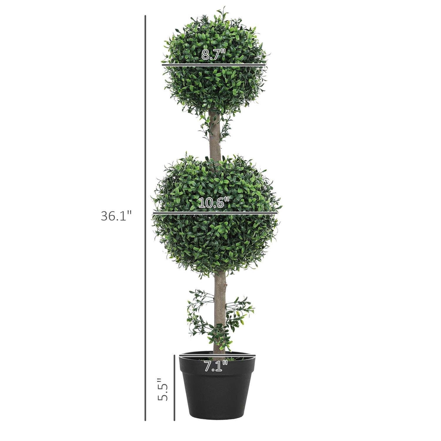 Demi Bonn 36" Artificial Ball Boxwood Topiary Trees Set of 2, Fake Plants in Pot for Indoor Outdoor Living Room, Green