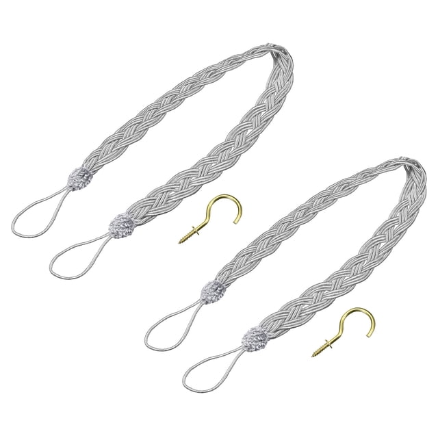 Sujetadores de Cortina Uxcell, Sujetadores Decorativos de Cuerda Trenzada con Ganchos de Metal Plateado, 2 Piezas