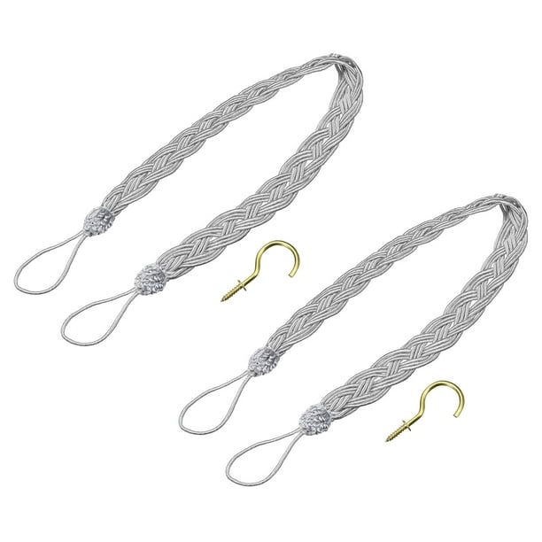 Sujetadores de Cortina Uxcell, Sujetadores Decorativos de Cuerda Trenzada con Ganchos de Metal Plateado, 2 Piezas