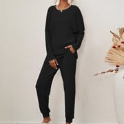ZZwxWA Lounge Sets for Women Two Piece Casual Outfits Athletic Sweatsuits Sets Plus Size Long Pant Loungewear Workout Tracksuits Solid Color Knitted Pit Striped