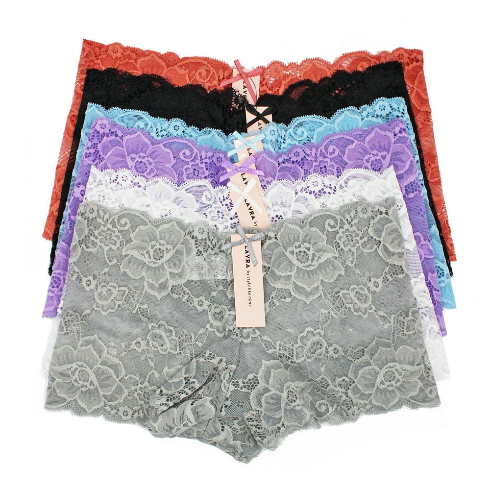 Lavra 6 Pack of Women's Regular & Plus Size Lace Boyshort Panties