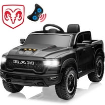 Ram Ride on Car Toys, 12V RAM 1500 Battery Powered Ride on Toy Truck with Remote Control, Electric Car for Kids Girls 3-5 w/ Bluetooth, Rear Storage Trunk, Safety Belt, 4 Wheelers, Black