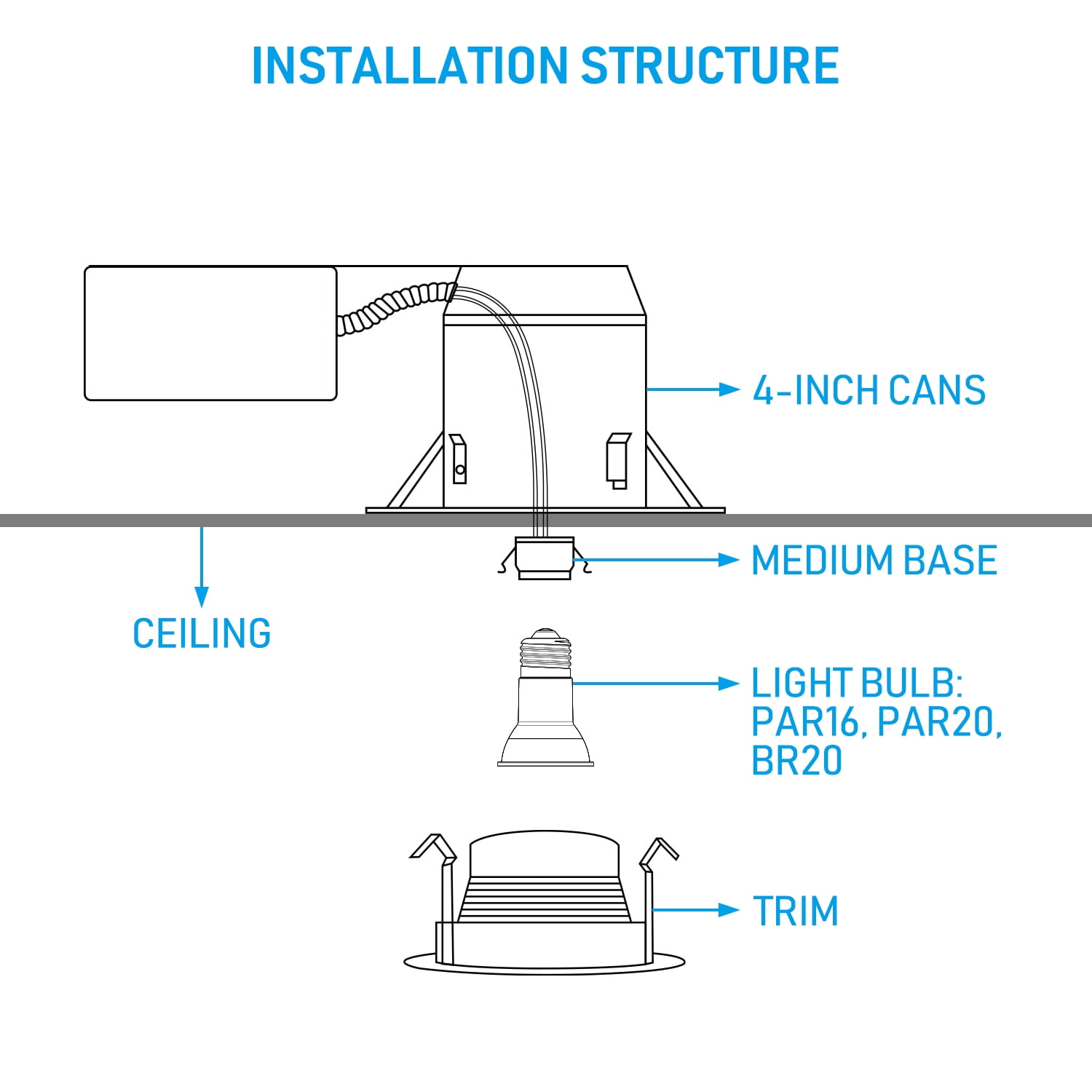 12 Pack 4" Ceiling Can Light Trim for 4" Recessed Can, Full Metal, 4" Recessed Lighting Baffle Trims Fit Halo/Juno Remodel Recessed Housing