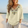 thumbnail image 5 of GEWSEY Linen Tops for Women 2026 Trendy Boho Embroidered V Neck 3/4 Sleeve Blouses Dressy Casual Loose Fit Shirts (White, L), 5 of 8