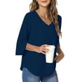 thumbnail image 3 of UVN Womens Blouses 3/4 Sleeve V Neck Summer Shirts for Women Chiffon Dressy Casual Tunic Tops, 3 of 9