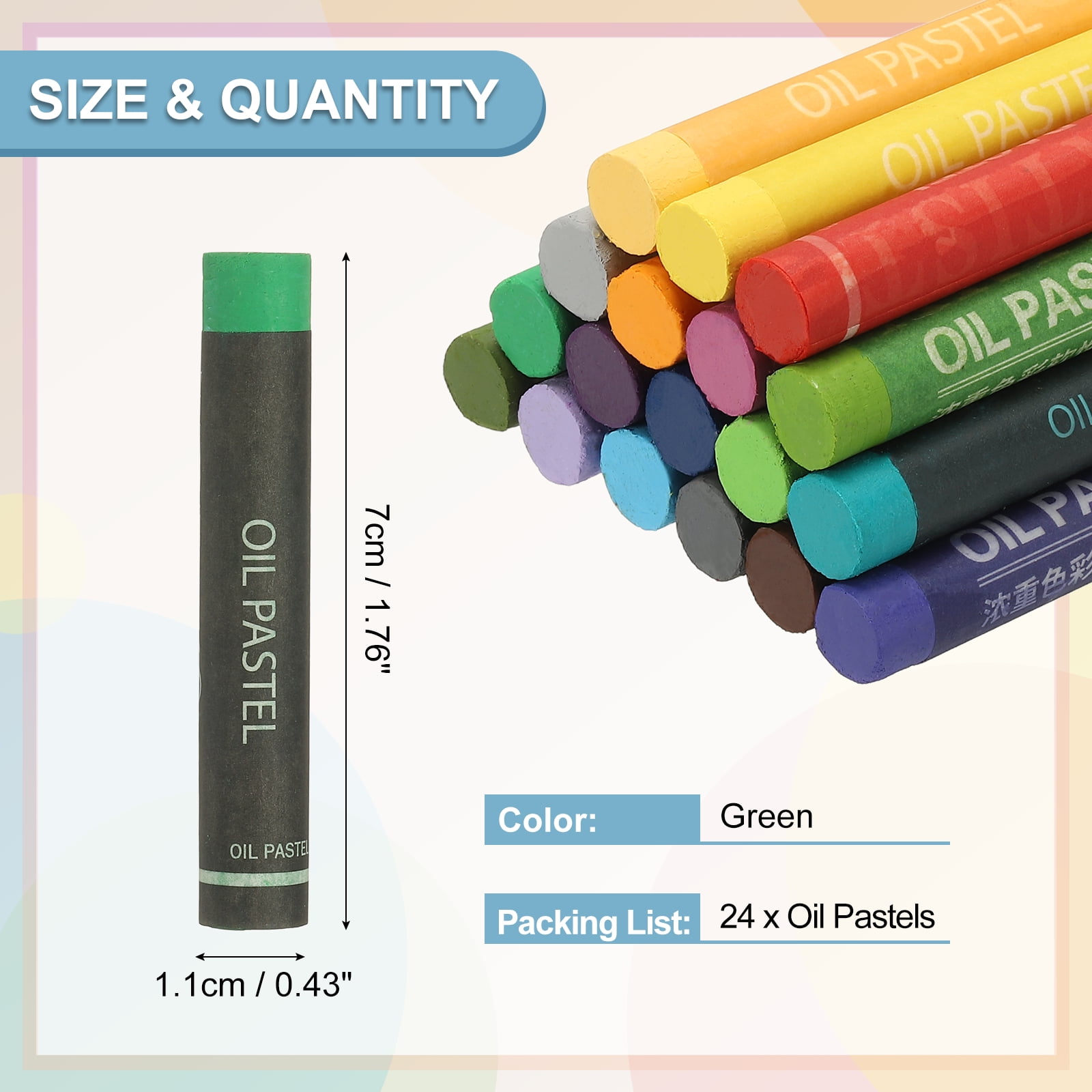 Uxcell Green Oil Pastels, 24Pcs Soft Oil Crayons Creamy Pastels Stick Art Supplies for Art Painting Drawing Blending Graffiti for Drawing Beginners Artists
