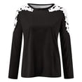 thumbnail image 4 of Christmas Deals! Ohufall Womens Tops, Women's Summer Casual Long Sleeve Blouse Round Neck Solid Lace Tops T-Shirt Fall Clothes Clearance, 4 of 5