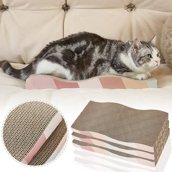 Cat Scratcher Cardboard Lounge, 3-Pack Durable Corrugated Cat Scratching Pads for Indoor Cats, Reversible Wavy Design