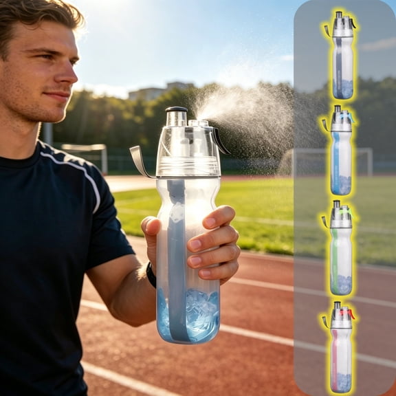 Hyknon Insulated Water Bottle with Cooling Spray, 2-in-1 Mist & Sip 500ml Sport Water Bottle BPA-Free, Portable Leak-Proof Drinking Bottle, Summer Outdoor Reusable Sport Bottle for Camp Travel, Green