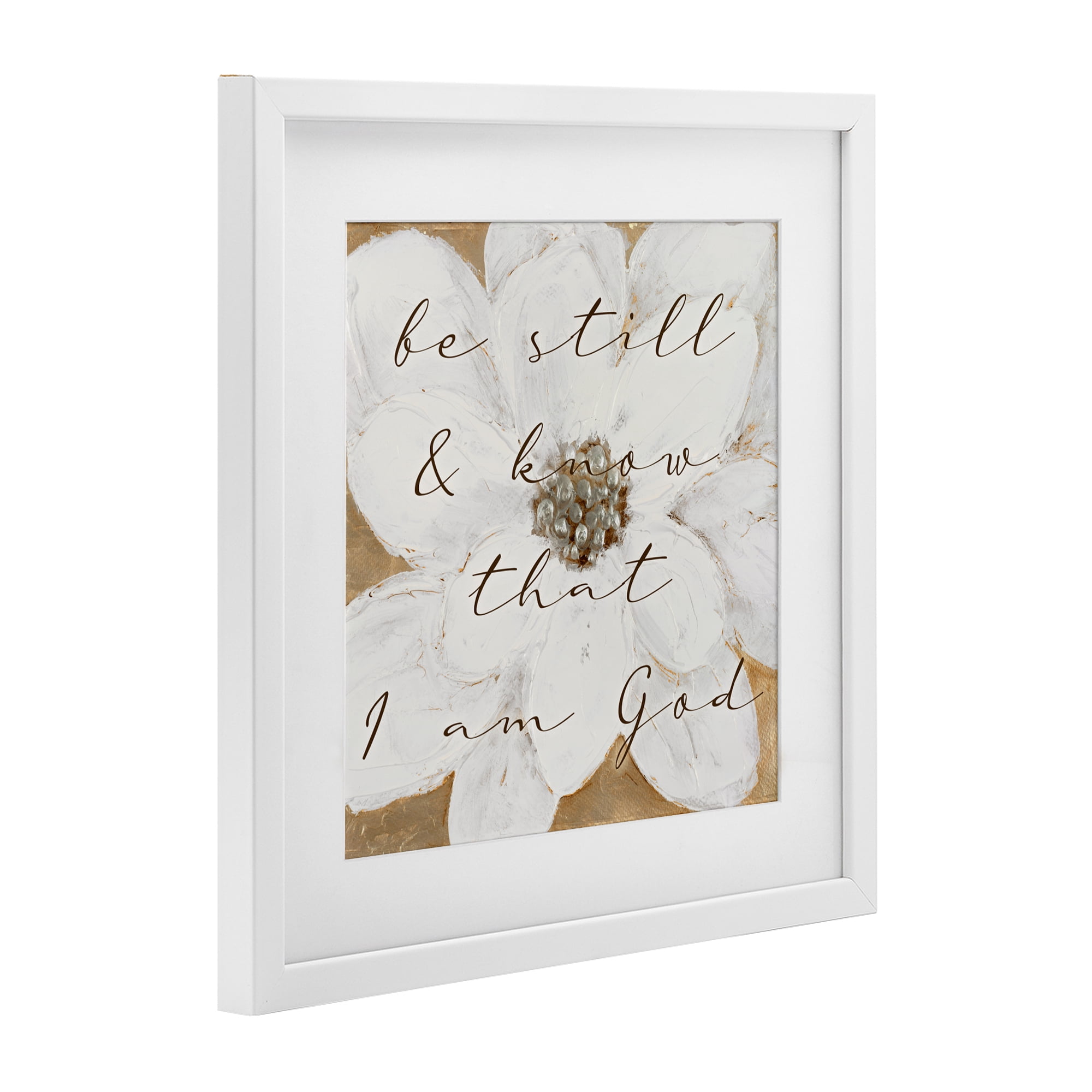 Stupell Industries Be Still with White Magnolia White Framed Print Under Glass, design by Lanie Loreth