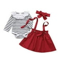 thumbnail image 4 of Odeerbi 2025 Toddler Baby Girls Outfits Ruffle Collar Clothes Cute Stripe Romper Skirt Suit, 4 of 9