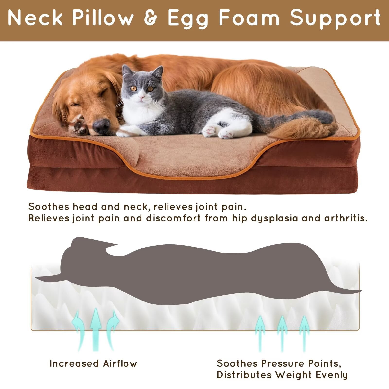 FluffyDream 35'' Orthopedic Dog Bed for Large Dog, Couch Bed with Washable Removable Cover, Brown