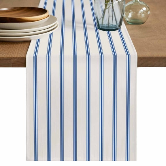 Table Runner 90 Inch Long - Modern Geometric Blue Stripe Decorative Table Scarf, Minimalist Art Line on Beige Dining Table Runners for Wedding Party Kitchen Dining Tables