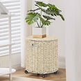 thumbnail image 4 of Wimarsbon Vintage Storage Basket, Multipurpose Rolling Hamper With Brakable Wheels and Lid, Braid Laundry Bin, Handwave Clothes Toy Organizer Tote for Living Room, 4 of 6