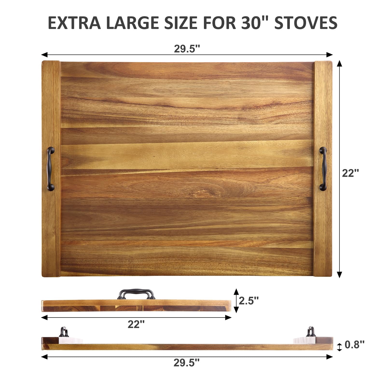 TROPOW 30 x 22 Inch Acacia Wood Noodle Board - Stove Top Cover with Handles, Electric & Gas Stove Compatible, Counter & RV Use, Decorative Tray