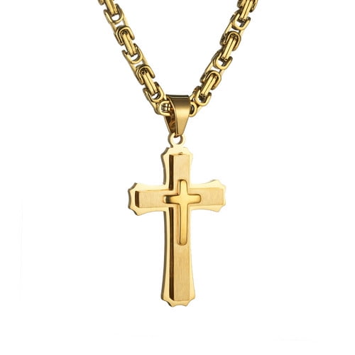 Men Necklaces & Pendants Male Cross Necklace Punk 14K Yellow Gold Chain Fashion jewelry