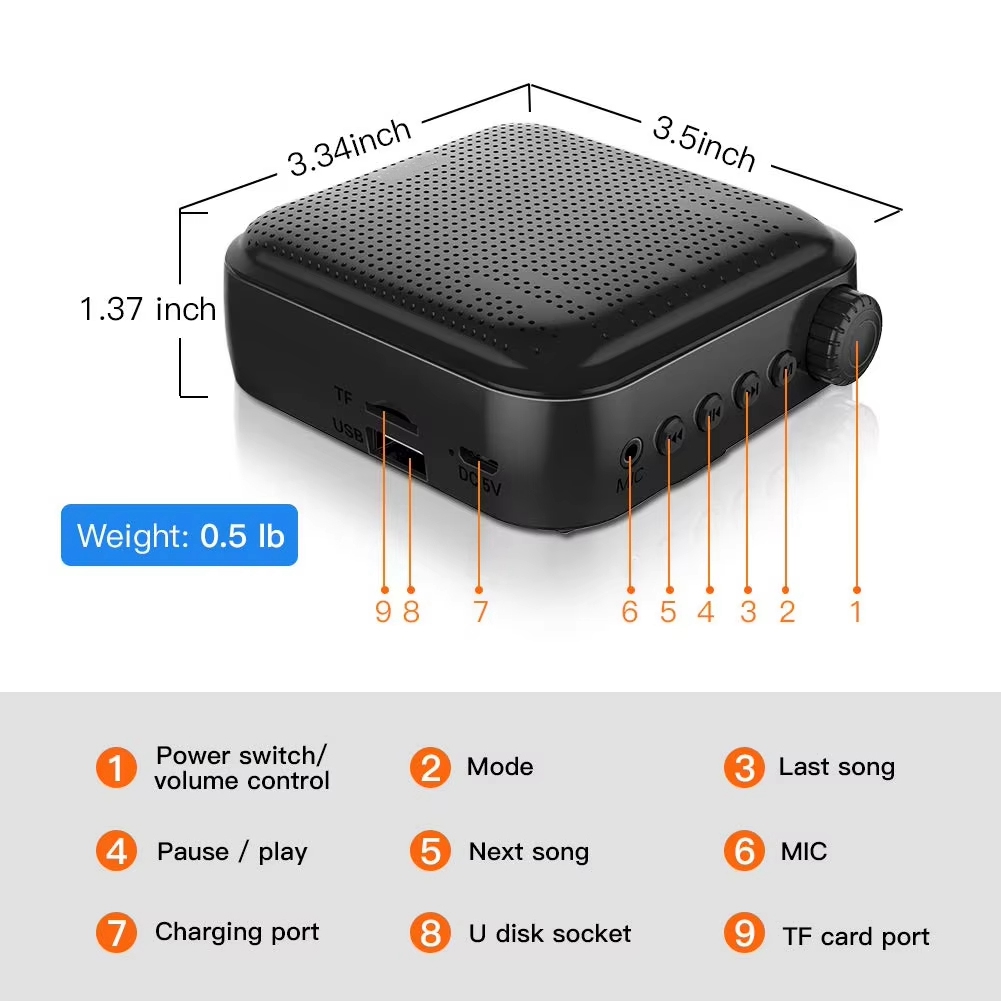 Portable Voice Amplifier Mini Audio Speaker with Microphone Rechargeable Ultralight Loudspeaker for Teachers
