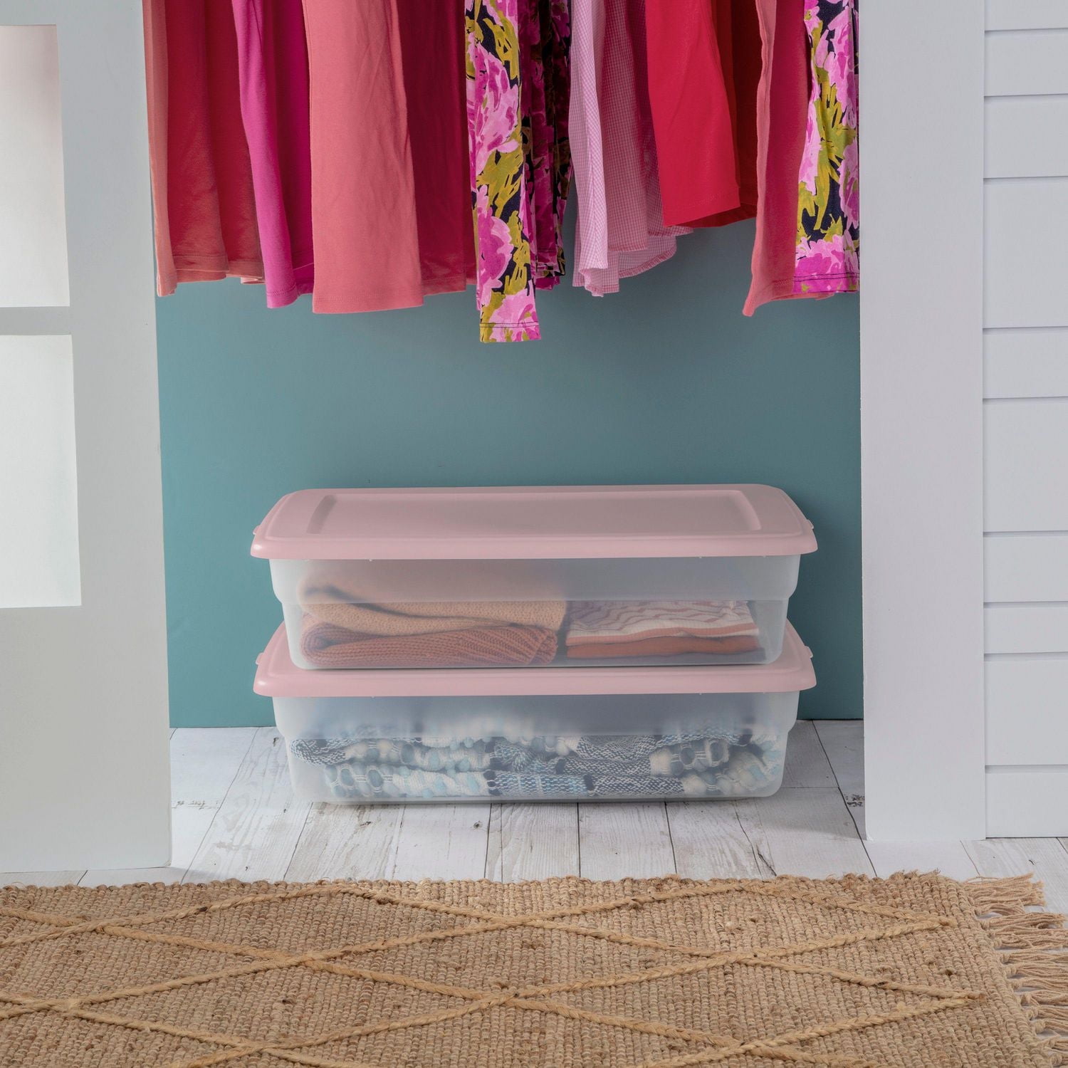 Sterilite Set of (2) 28 Qt./26 L Storage Box - Pink, (2)26L, Pink