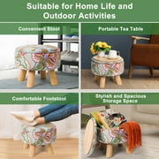 Small Round Ottoman with Storage, Modern Round Footrest with Soft Padded Seat, Teddy Velvet Footstool with Wood Legs, Accent Small Table or Plant Stand for Hallway, Living Room