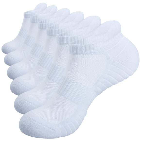 TANSTC Running Sports White Men's Socks,Mesh Ventilation Breathable and Arch Support Non-Slip,Comfortable Cushioned Heel Tab Thick Cotton Socks,Ankle Athletic Low Cut Socks