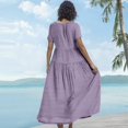thumbnail image 5 of WTOBBY Women's Summer Dress Casual Loose Long Beach Vacation Dresses Short Sleeve Solid Color, Easy and Breezy for Daily Wear,Light Purple M, 5 of 5