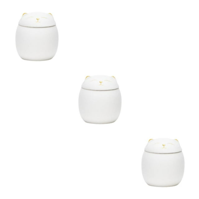 kurtrusly Bocaux en Céramique Grande Capacité Mignons pour Grand Application Forme de Chat Pots à Thé en Céramique Forme de Chat Pots de Rangement Blancs 150ml 3ensemble