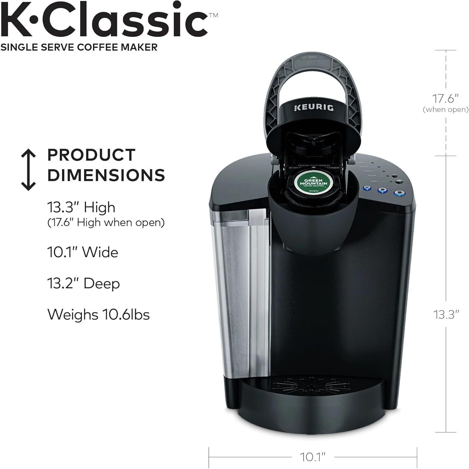 Keurig K-Classic Single Serve K-Cup Coffee Maker with 3 Brew Sizes & 48oz Removable Reservoir (Black)