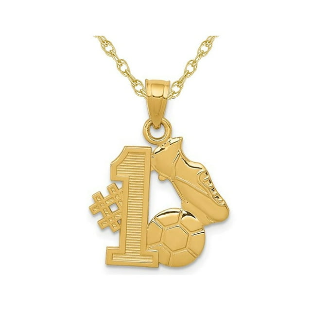 14K Yellow Gold Soccer Ball With Cleats Charm Pendant Necklace with Chain