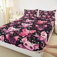 thumbnail image 4 of Feelyou Kawaii Pink Bat Twin Sheet Sets for Kids, Magic Romantic Animal Twin Fitted Sheet, Cartoon Stars Print Flat Sheet, Microfiber Bedroom Decor, 3pcs, 4 of 8