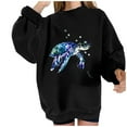 thumbnail image 2 of kayannuo Fall Clothes For Women Women Wild Ocean Print Loose O-Neck Long-Sleeved Fleece Oversized Sweatshirt Pullover Black, 2 of 9