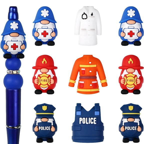 30PCS 3D Profession Doctor Silicone Beads, Police Focal Charms for Keychain Making,Fireman DIY Bracelet Necklace Pens Jewelry Craft Supplies