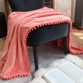 thumbnail image 2 of LOMAO Flannel Blanket Soft Throw Blanket with Pompom Fringe Lightweight Bed Blanket Fit Couch Sofa(60"x 80")(Coral), 2 of 9