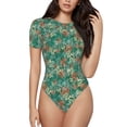 thumbnail image 2 of Uemuo Autumn Maple Leaves 1 Pattern Women's One Piece Short Sleeve Swimsuit Rash Guard Surfing Modest Quick-drying Swimsuit Beach Essentials-Small, 2 of 9