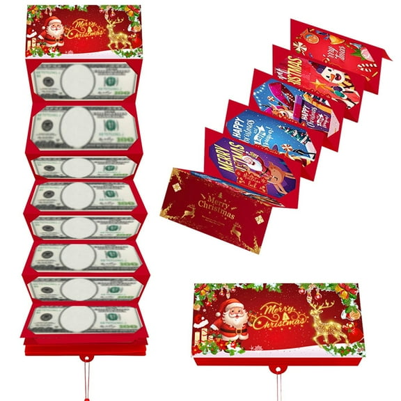Christmas Money Holders, Cash Gift Card Holders Surprise Cash Envelope Merry Christmas Money Holder for Men Women Kids Birthday Gifts Xmas Party Supplies 5 Pack/10 Slots