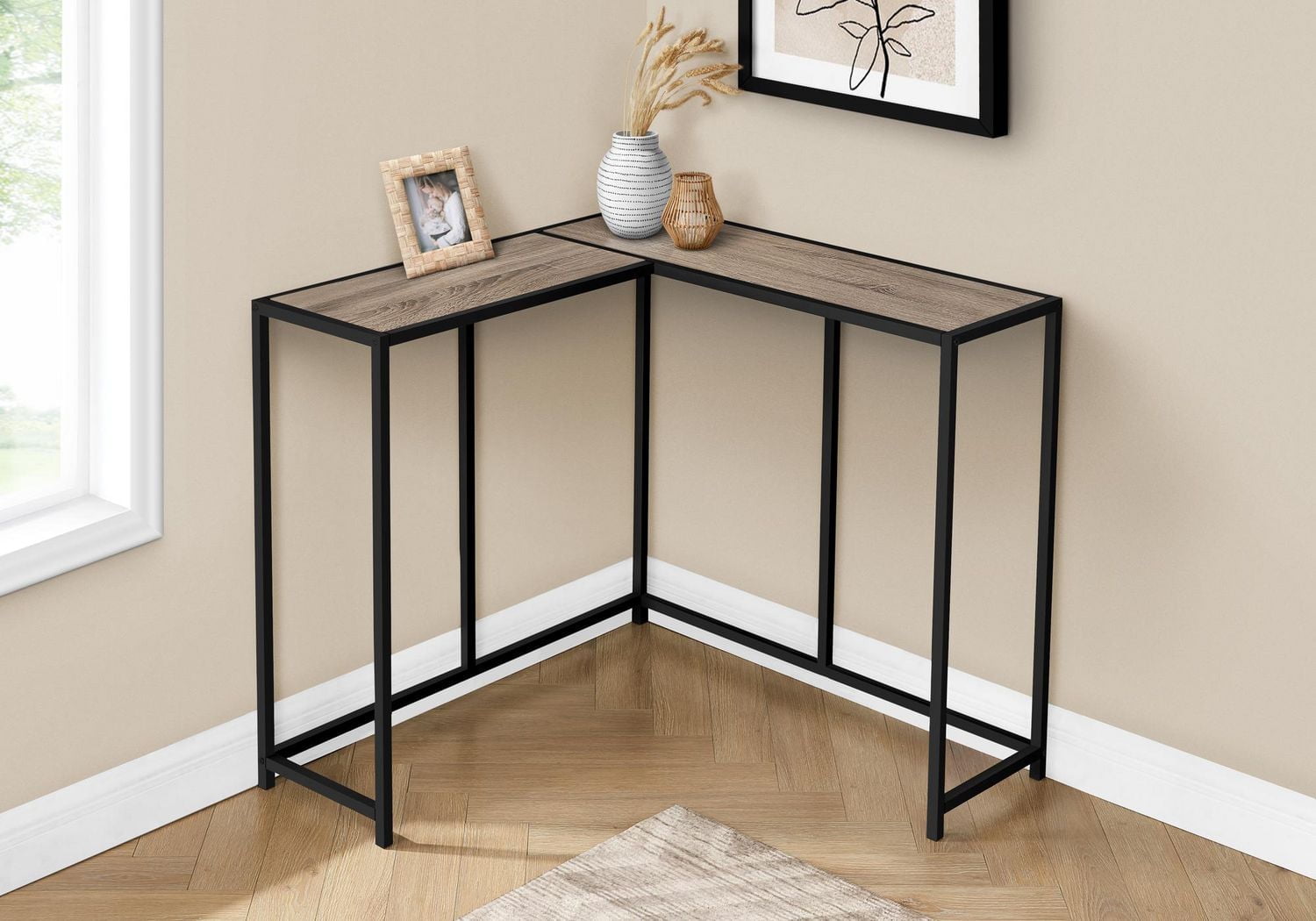 Monarch Specialties Accent Table, Console, Entryway, Narrow, Corner, Living Room, Bedroom, Metal, Laminate, Brown, Black, Contemporary, Modern
