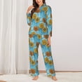 thumbnail image 2 of KLL Sunflowers Print Women's Long Sleeve Pajamas with Pants Sleepwear Loungewear 2 Set-Small, 2 of 7