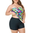 thumbnail image 3 of RELLECIGA Women's Neon Striped Ruched Bandeau Tankinis Tummy Control Swimsuit with Board Shorts Size Medium, 3 of 8