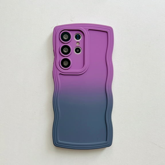 for Samsung Galaxy S23 Ultra Soft Case, Wavy Edge Gradient Color Silicone Cover, Slim Shockproof with Full Camera Lens Protection Flexible TPU Phone Case for Samsung Galaxy S23 Ultra, Purple/Gray