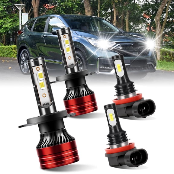 For Honda CR-V 2007-2014 LED Headlight Hi/Low Beam H4, Fog Light H11, White 6000K 4Pcs, Easy Installation