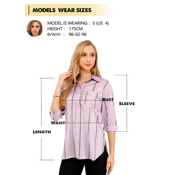 ZXZY Women's Button Collar Shirt with Vertical Detailing, Split