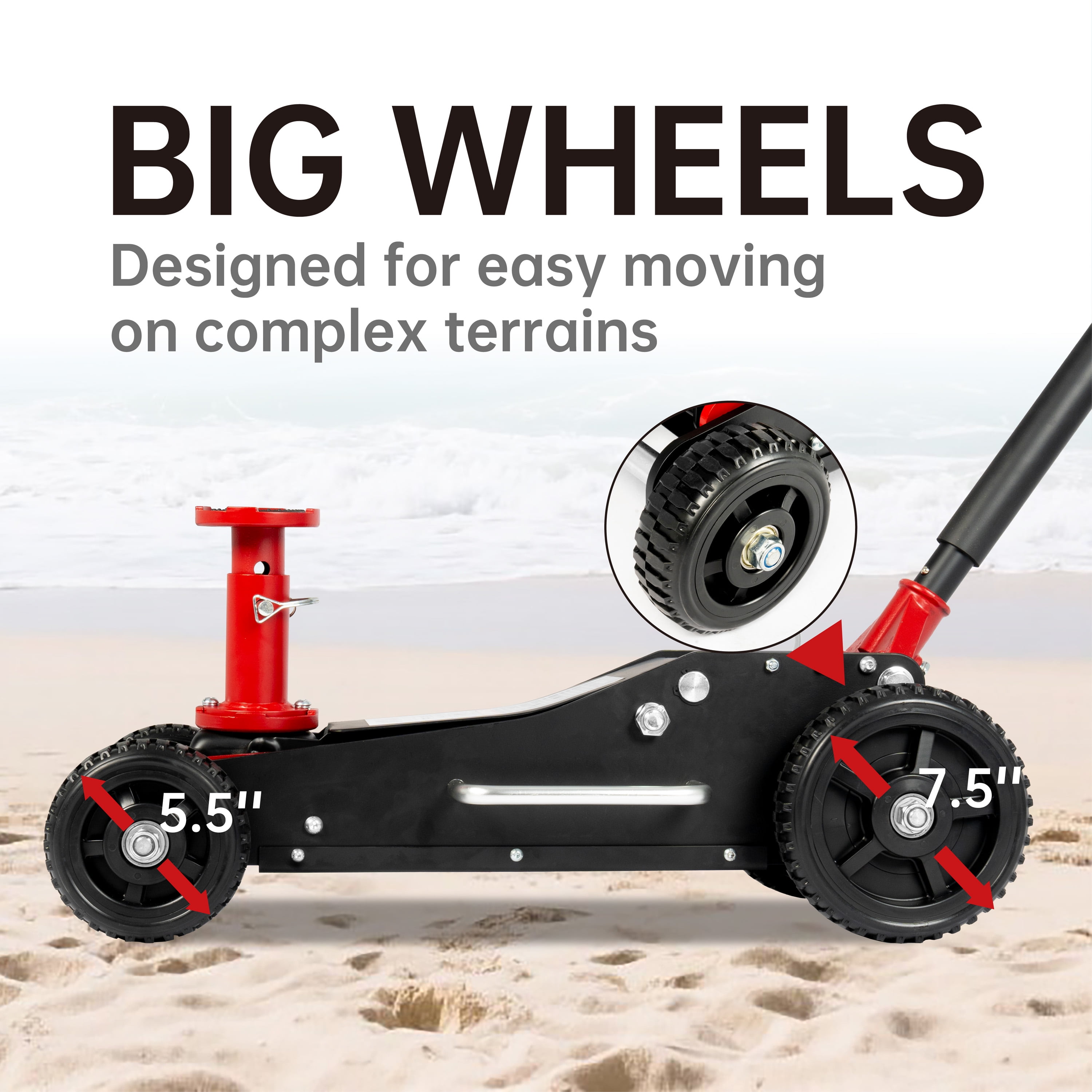 3 Ton (6600 lbs.) Big Wheel Dual Pistons Heavy-Duty Steel Construction Off-Road Jack, Hydraulic Car Jack with Extra Saddle