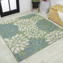 JONATHAN Y SANTA MONICA 9' Square Area Rug, Zinnia Floral Textured Weave - Cream/Green, SMB110D-9SQ