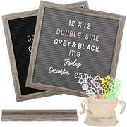 12x12'' Double Sided Felt Letter Board Rustic Frame Announcement Board with Base, 1100+ Changeable 4-Colors Letters