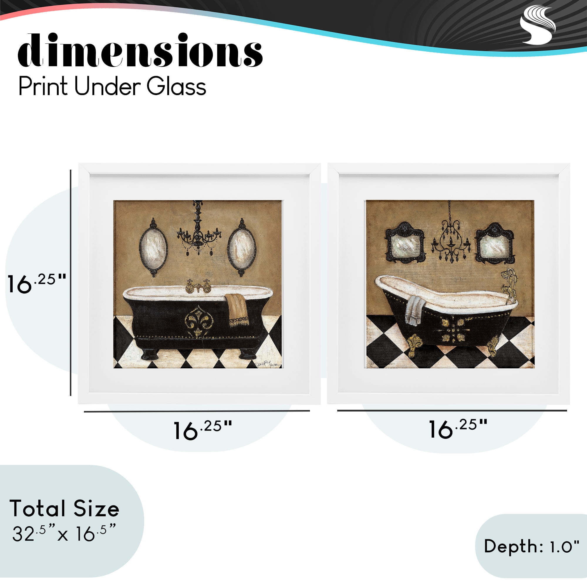 Stupell Industries Elegant Bathroom with Chandeliers 2 Piece White Framed Print Under Glass Set, design by Janet Tava
