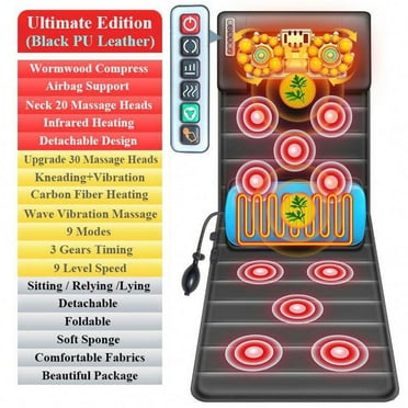 Ifcow Full Body Massage Mat with Heat,Neck Shiatsu Kneading Massage Heads, Multifunction Electric Heated Massage Chair Back Pad for Back Lumbarn Leg Pain Relief