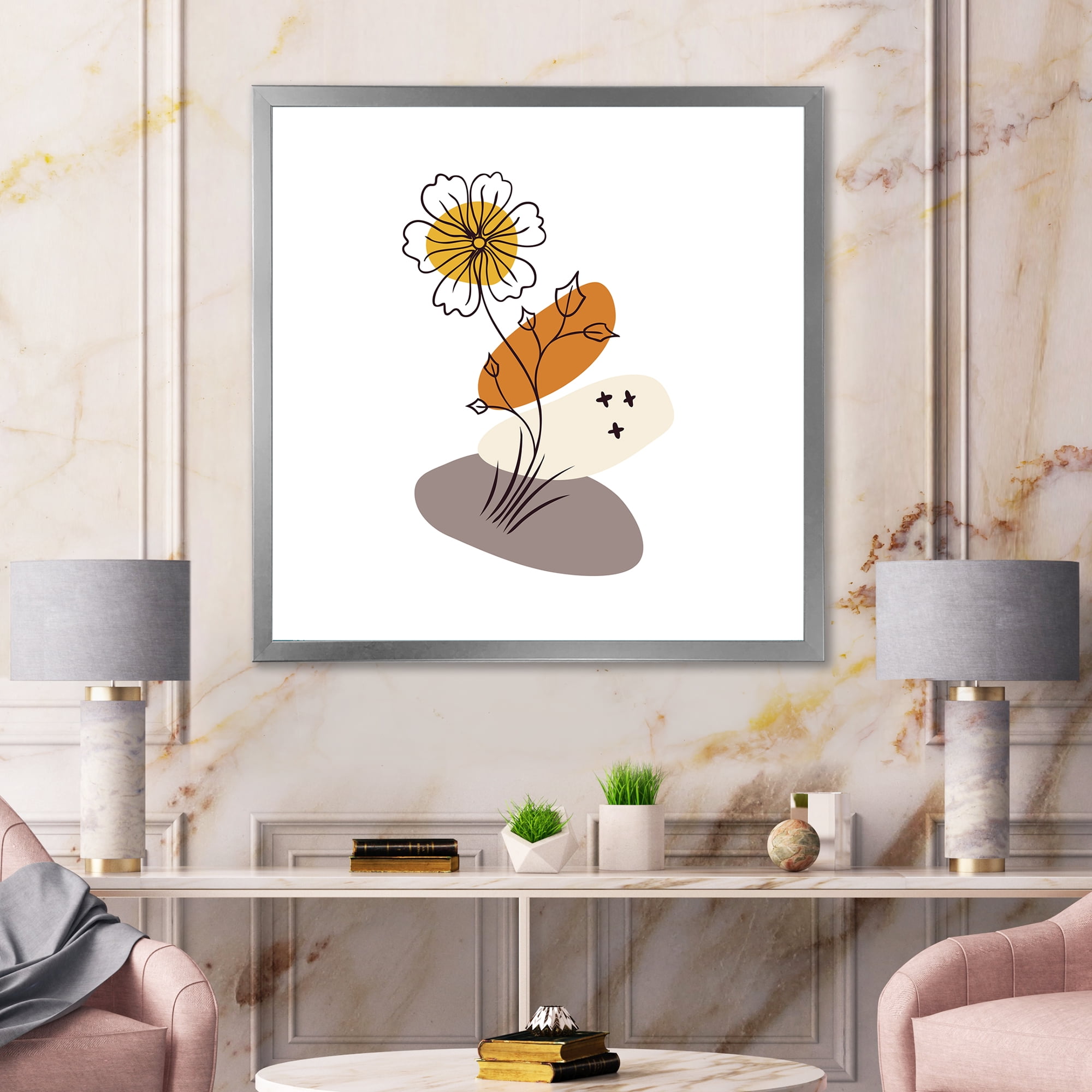 Designart 'Abstract Minimal Shapes Under Flowers I' Modern Framed Art Print